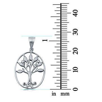 Oval Tree of Life Pendant Charm Solid 925 Sterling Silver